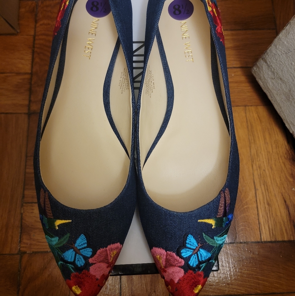 Nine west denim printed flats 8.5